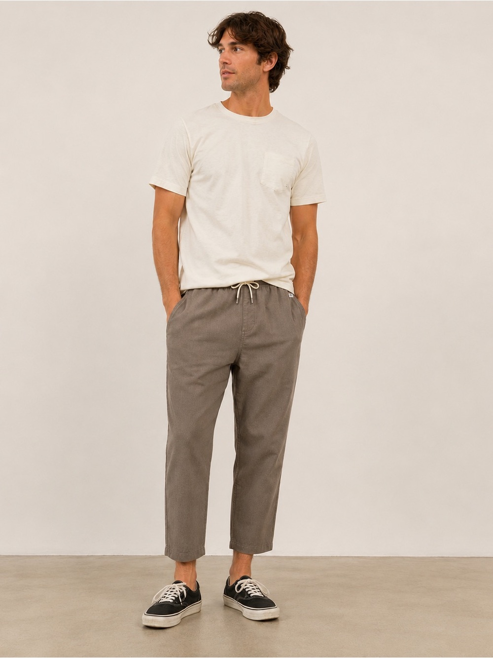 Katin Isaiah Local Classic Crop Taper Pants Elastic Waist Linen Blend Surf  L